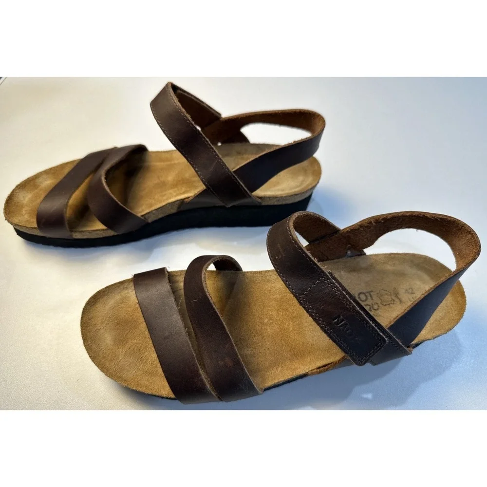 Naot Kayla‎ Brown Leather Cork Sandals Shoes  EU 42 US 11 Woman's Made Israel